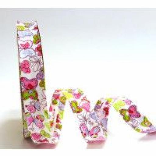 18mm wide Pink Butterfly Print Bias Binding x 1 metre