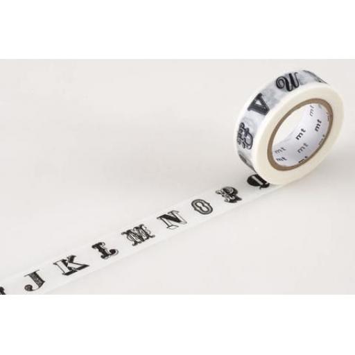 Washi Tape -Alphabet Black 15mm x 10m