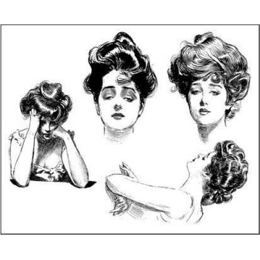 Small but beautiful Gibson Girls size A7 (cut out and mounted on cling cushioning)