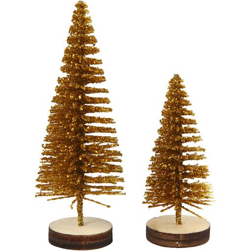 Christmas Spruce Trees, 40+60 mm, Gold, 5 pc