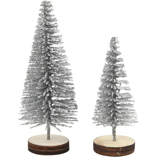 Christmas Spruce Trees, 40+60 mm, Silver, 5 pc