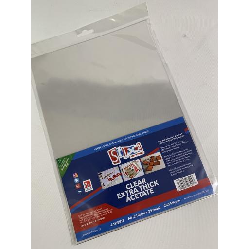 Stix2 - A4 Extra Thick Clear Acetate Sheets - 280 Micron thick - 210mm x 297mm (A4)