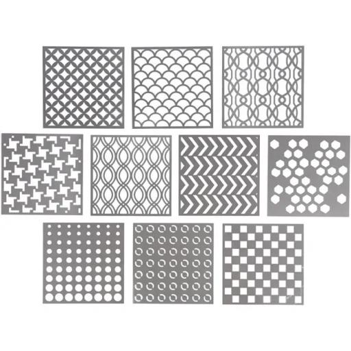 Various Stencils x 10 , size 15x15 cm, thickness 0,31 mm,