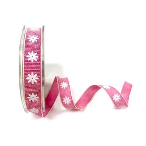 Bertie’s Bows 15mm Raspberry Daisy print ribbon x 1 metre