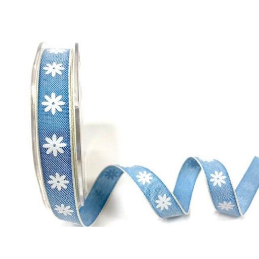 Bertie’s Bows 15mm Blue Daisy print ribbon x 1 metre