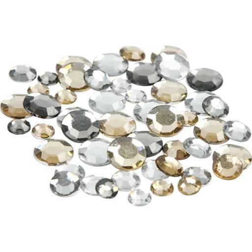 Rhinestones, round, size 6+9+12 mm, golden oil, approx 50g 1 pack {52245}