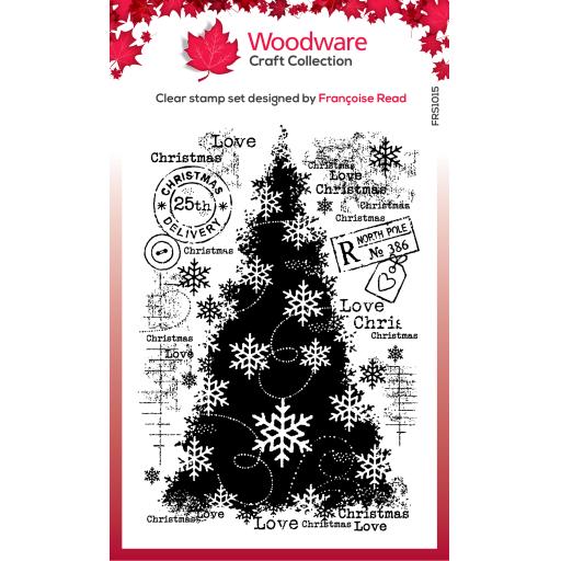 Woodware Clear Singles  Snow Frosted Tree 4 in x 6 in Stamp Set