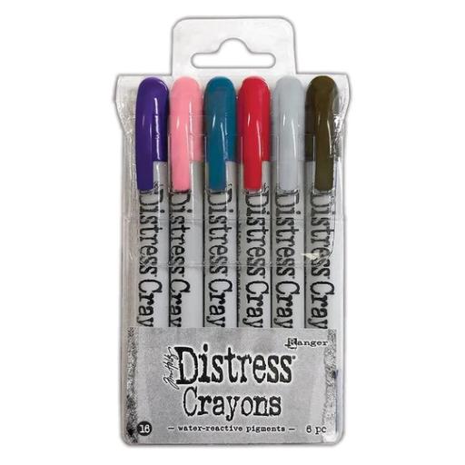 Ranger-Tim Holtz Distress®-  Distress Crayon Set 16-   (Villainous Potion/Saltwater Taffy/Uncharted Mariner/Lumberjack Plaid/Lost Shadow/Scorched Timber)