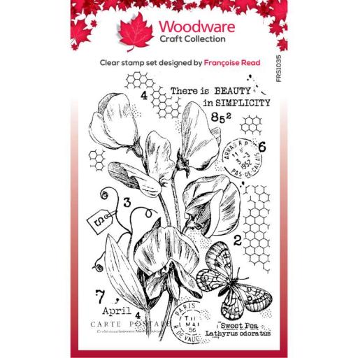 Woodware Clear Singles Sweet Pea Postcard 4 in x 6 in Stamp Set