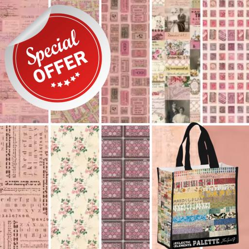 MONTHLY SPECIAL OFFER  Tim Holtz Palette Pink - 10 x 1/2 metre of each PInk Fabric ( Full Set) includes FREE Tote Bag