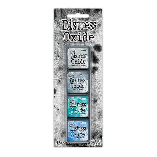 Tim Holtz Distress® Mini Oxide Ink Pads Kit #4 -(Weathered  Wood, Stormy Sky, Peacock Feathers, Salty Ocean)