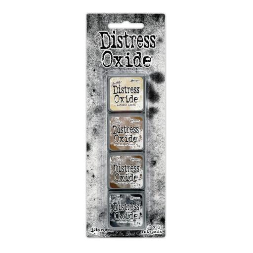 Tim Holtz Distress® Mini Oxide Ink Pads Kit #6 -(Antique Linen, Vintage Photo, Walnut Stain, Black Soot)