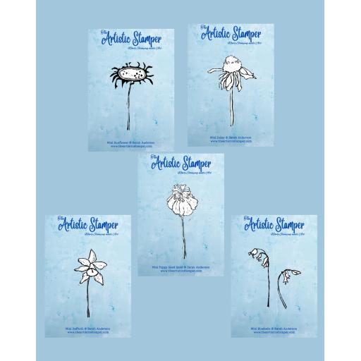 Minis Collection (September 2025) inc. 5 stamps © Sarah Anderson  (size A7 cut out & mounted on cling cushioning) LIMITED OFFER