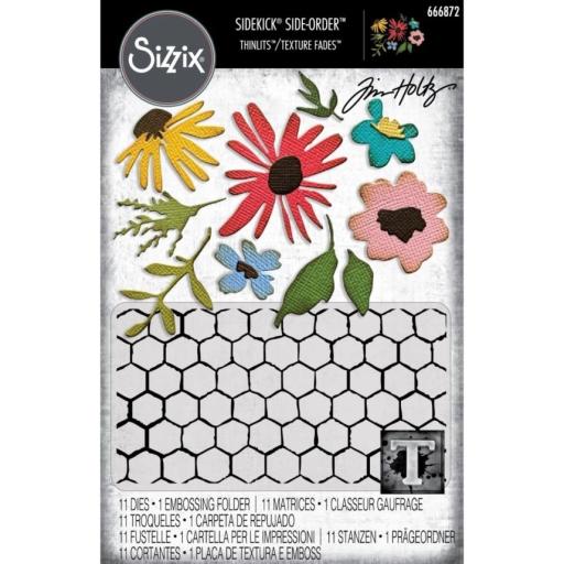 Sizzix 2D TF Embossing Folder w/11PK Thinlit Set - Vault Side-Order Floristry by Tim Holtz