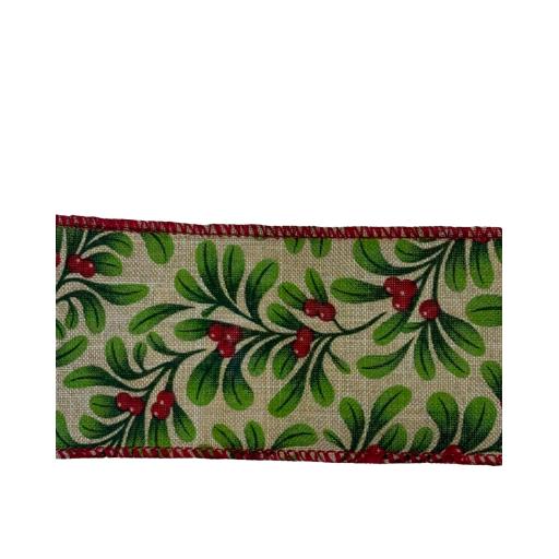 Mistletoe Wired Ribbon Burlap 6.5cm wide x 1 metre