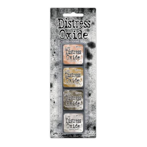 Tim Holtz Distress® Mini Oxide Ink Pads Kit #18-(Tea Dye/Brushed Corduroy/Scorched Timber/Pumice Stone)