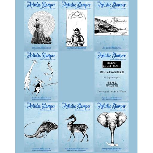 Full Set x 8 stamps ( March 2024) © Nick Bantock (cut out & mounted on cling cushioning)