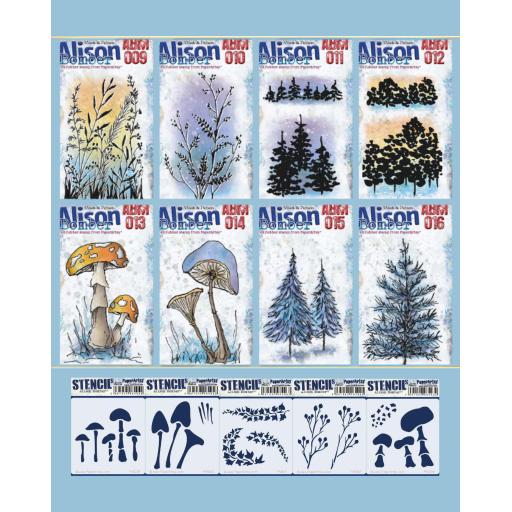 PaperArtsy - Full Set of Alsion Bomber Mini Stamps & Mini stencils  ( 8 Mini Stamps , 5 Mini stencils)